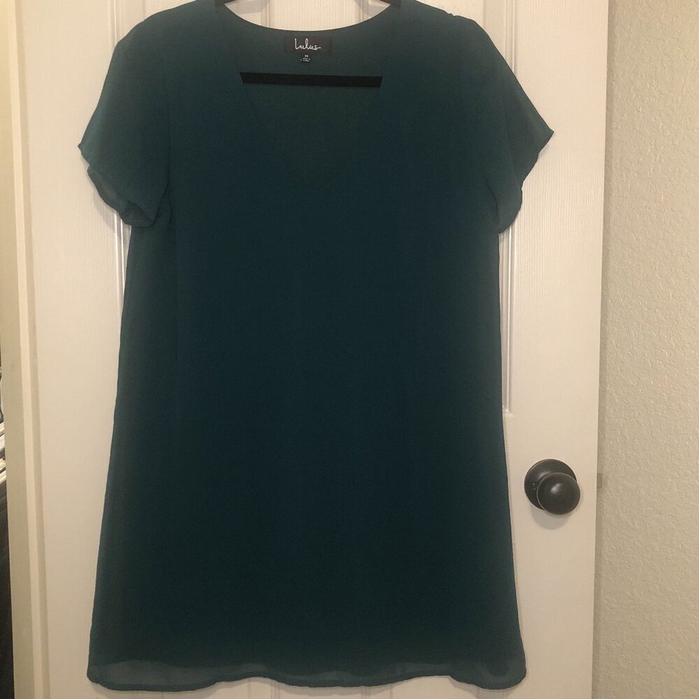 Lulus dark teal lined lightweight v-neck shift dress with short sleeves‎ size M